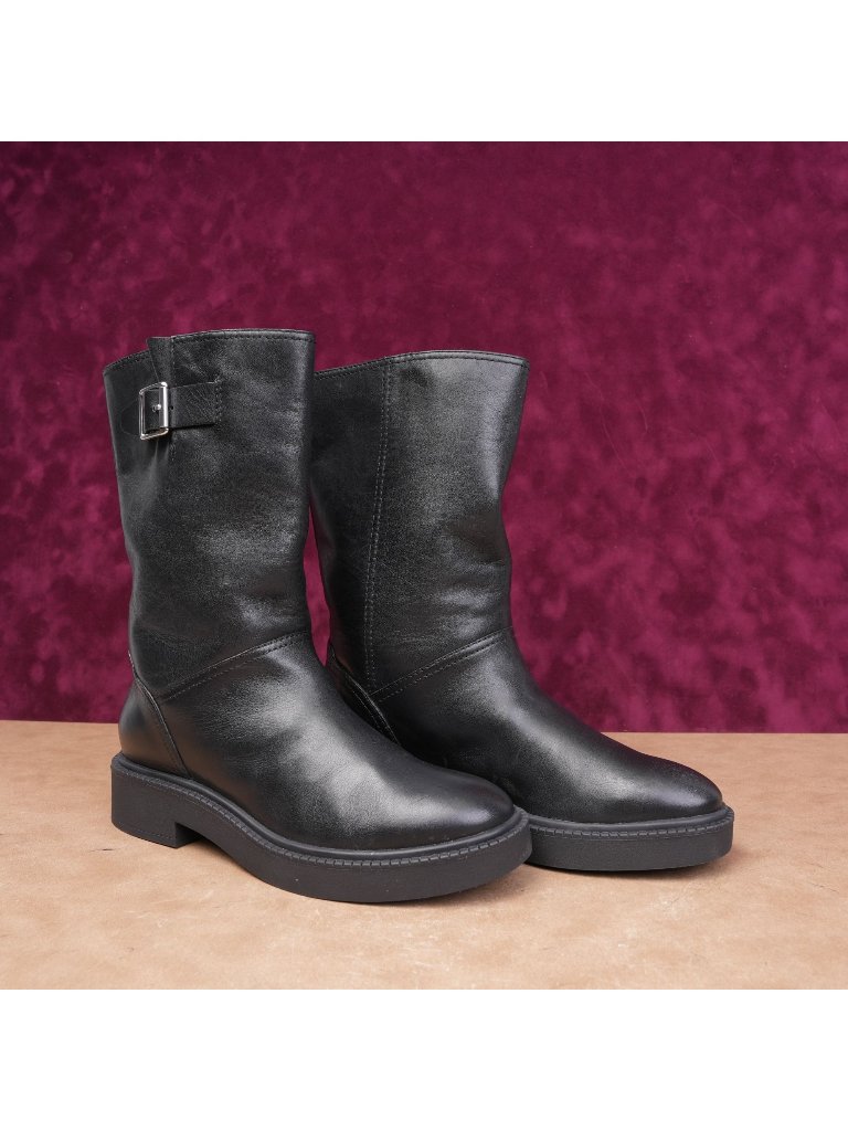 Vince Women Kline Pull On Moto Festival Party Black Leather Boots Sz 7us Eur37